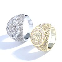 Bague Mlluki en laiton plaqué or et argent, motif cercle concentrique, avec zircon baguette micro-pavé en forme d'éventail sur bande latérale, pour homme, bijoux hip-hop