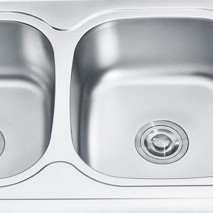 Évier de cuisine double bac en acier inoxydable SUS 304 sur mesure de haute qualité, à encastrer, chromé, avec égouttoir inclus - Product Image 4