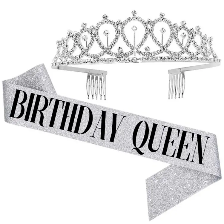 Tiara Pengantin Ratu Berlian Imitasi Ulang Tahun Glitter Berlian Mahkota Pesta Ulang Tahun Anak Perempuan Set Tiara untuk Wanita Kelahiran