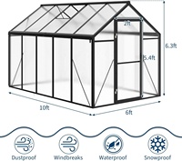 Serre de jardin 6x10 pieds, serre en polycarbonate avec aération de toit, grande serre en aluminium pour l'extérieur