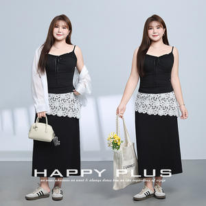 กระโปรงทรงเอไลน์แต่งลูกไม้สำหรับสาวพลัสไซส์ สีดำล้วน เอวธรรมชาติ สไตล์พรีปปี้ลำลอง รุ่น N9288 - Product Image 3