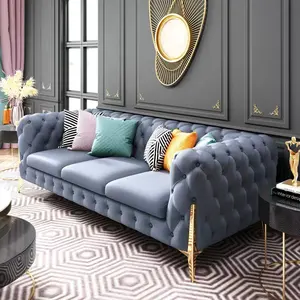 Wohn möbel Chesterfield Sofa garnitur Design Royal Luxury Gold Fuß Wohnzimmer Leder Samt Sofa garnitur