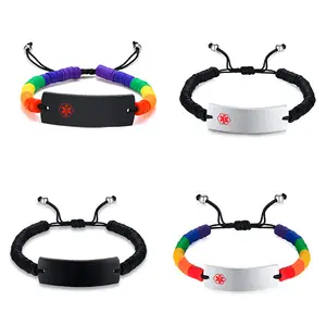 Adjustable hand rope medical logo Silicone ring braided colorful stainless steel bent brand bracelet bracelet