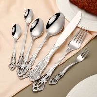 Ensemble de Couverts de Banquet de Luxe Vintage en Acier Inoxydable avec Poignées Antiques, Argent et Or, pour Mariage - Vente en Gros