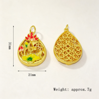 Pendentif Goutte d'Eau Lotus Poisson en Émail Filigrané Creux Style Chinois, Breloques Tendance pour la Confection de Chaînes de Pulls