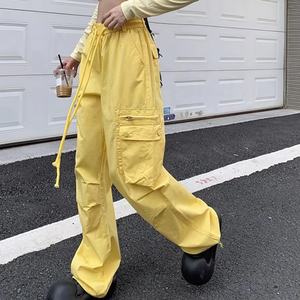 High Quality <strong>Women</strong> <strong>Cargo</strong> Pants Drawstring Big Pockets Straight <strong>Trousers</strong> Female Loose Jogger Pants - Product Image 1