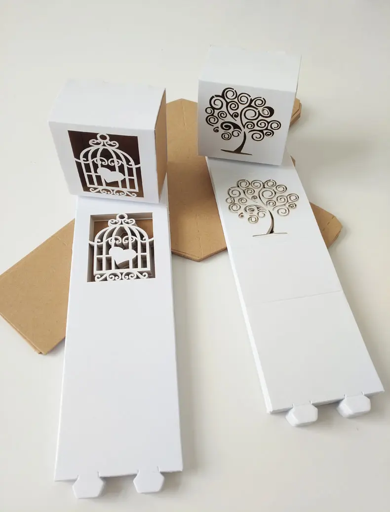 Laser Cut Love Birds Cage White Wedding Gift Box Candy Paper Box Packaging