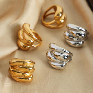 European and American Titanium Steel 18K Gold Water Drop Ring Simple Fashion Couple High-Grade Retro Geometric Ring Female - Product Image 4