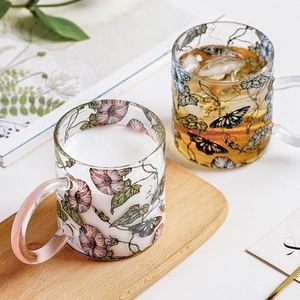 Tasse en verre marguerite florale de style pastoral de haute qualité, rétro, pour la maison, en borosilicate, pour le petit-déjeuner - Product Image 2