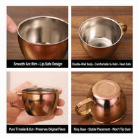 Tasse à café en titane pur, ensemble de tasses à latte de luxe avec soucoupe en titane pur, cuillère en titane, tasse à poignée pour boire du thé