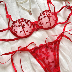 Women Floral Lace <b>Thong</b> Panties Set With Embroidered Design Low-Rise Sexy Underwear <b>Seamless</b> Ultra-Thin Knitted - Product Image 5