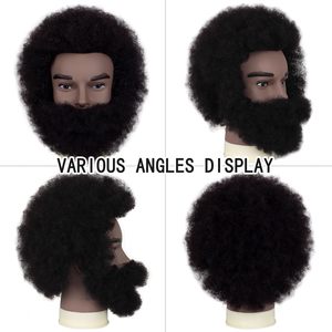 Tête <span class=keywords><strong>de</strong></span> mannequin <span class=keywords><strong>africain</strong></span> <span class=keywords><strong>de</strong></span> 6 pouces avec barbe, cheveux humains 100% bouclés afro pour la formation des barbiers et la pratique du tressage <span class=keywords><strong>de</strong></span> coiffures - Product Image 6
