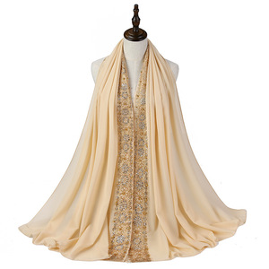 Vendere bene in 2021 nuovo foulard in pizzo Chiffon di perle alla moda con perline in pizzo oro monocromatico da <span class=keywords><strong>donna</strong></span> foulard scialle - Product Image 4
