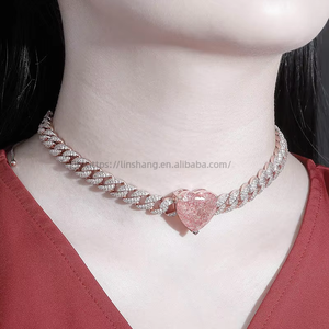 Chaîne cubaine Cœur d'amour, Collier de pierres précieuses colorées pour femme, Bijou ras-du-cou tendance - Product Image 2