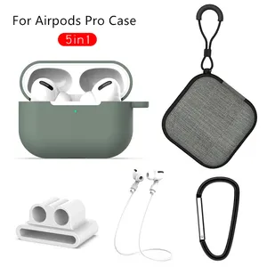 适用于Airpods Pro配件，用于带钥匙扣表带的Airpods Pro充电盒的5合1保护硅胶套