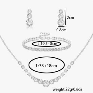 Set perhiasan pernikahan pengantin wanita perak berlian imitasi kristal kalung anting menjuntai Gelang Bangle tautan untuk pengantin Prom - Product Image 3