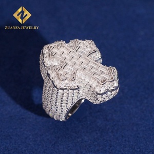 USA Warehouse <b>Cross</b> <b>Ring</b> Baguette Moissanite <b>Ring</b> VVS Iced Out Men Diamond <b>Ring</b> Ready to Ship Jewelry - Product Image 5