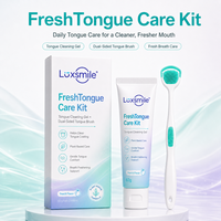 Luxsmile Custom 2 in 1 Gel Oem Alat Pembersih Lidah Mengurangi Bau Mulut Pegangan Ergonomis Dua Sisi Sikat Pembersih Lidah Pengikis
