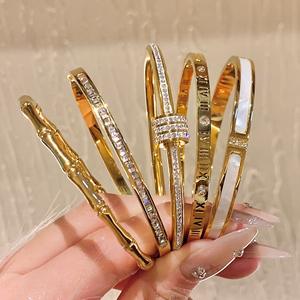 Pulseras de Acero Inoxidable Chapadas <span class=keywords><strong>en</strong></span> Oro de 18k, Joyería de Lujo, Pulseras con Pedrería para Mujer, Brazaletes para Mujer - Product Image 2