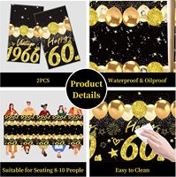 Lot de 2 nappes pour 60e anniversaire, décorations noires et dorées pour hommes et femmes, vintage 1966, fournitures de fête