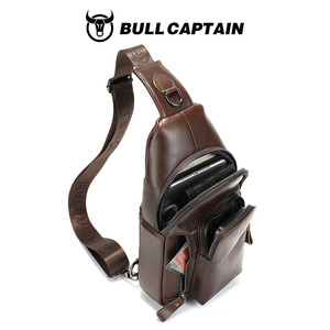 กระเป๋าคาดอกหนังแท้ BULLCAPTAIN สำหรับผู้ชาย กระเป๋าหลายช่อง หนังวัวแท้ สะพายข้าง สะพายไหล่ สำหรับเดินทางท่องเที่ยวกลางแจ้ง - Product Image 4