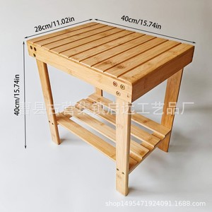 Tabouret de douche en bambou avec étagère de rangement 40x28x40cm, bois massif, utilisation intérieure et extérieure - Product Image 3
