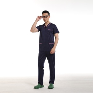 Uniforme de algodón y poliéster para médicos y enfermeras, uniforme de <span class=keywords><strong>trabajo</strong></span> para personal de Hospital, color azul marino, venta al por mayor - Product Image 4
