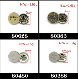 Botón de presión redondo chapado de alta calidad, logotipo personalizado, botón a presión grabado de Metal, venta al por mayor de fábrica