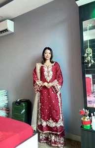 Designer Party Wear Chinon <b>Silk</b> Top Palazzo Dupatta Set with Heavy Embroidery Sequence Work Diamond Moti Hand Work - Product Image 4