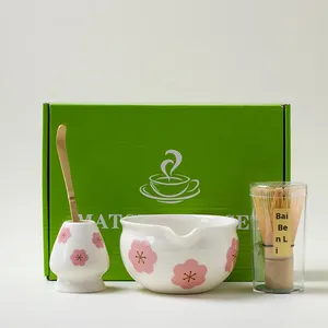 Exclusive Japanese Matcha Set 7-Piece Color <b>Box</b> Ceramic Modern Simple Design Floral Pattern <b>Tea</b> Ceremony - Product Image 4