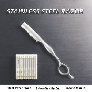 Rasoir manuel professionnel en acier inoxydable, nouveau design, pour hommes, rasage des aisselles et du visage, qualité salon, lame unique, non jetable - Product Image 2