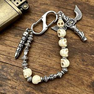 Metal Beaded Keychains Carabiner Custom Logo Chain Zinc Alloy Wholesale Souvenir Gift Gothic Punk Style Personalized <b>Key</b> <b>Ring</b> - Product Image 1