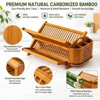 Égouttoir à vaisselle pliable en bambou carbonisé sur mesure, à 2 niveaux en forme de X, pour comptoir de cuisine avec porte-couverts