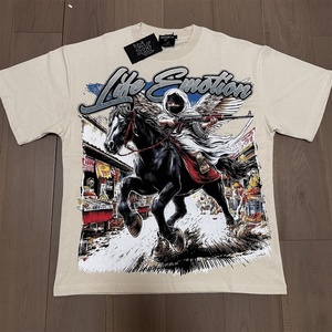 Camiseta de Cuero PU de Manga Corta con Estampado de Diamantes, Estilo Hip Hop Americano, Holgada, Casual, para Hombre y Mujer, MIXED EMOTION - Product Image 1