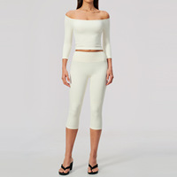 Ensemble 2 pièces pour femme : haut convertible à épaules dénudées et legging capri taille haute, tenue de sport pour yoga, gym, course à pied