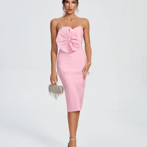 Verified Seller for Ladies High Quality Sleeveless <b>Strap</b> Bandage Dress Off the Shoulder Pink Evening Gown Dress Elegant - Product Image 3
