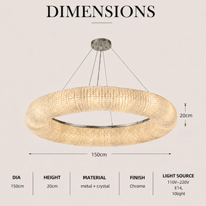 Lámpara de araña de cristal de lujo con anillo hueco y cuentas de cristal tejidas para comedor, vestíbulo de villa o espacios. - Product Image 4