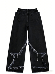 Jean large taille haute personnalisé à franges étoilées, style streetwear, en denim délavé vintage pour <span class=keywords><strong>femme</strong></span> - Product Image 6