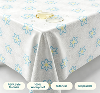 Nappe jetable en plastique PEVA, couleur unie, motif floral bleu et jaune, pour mariage, fête, banquet, vente en gros