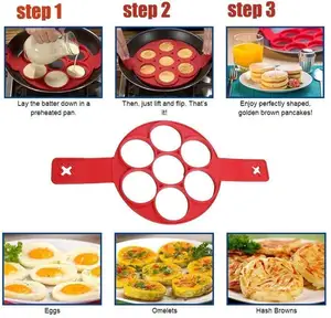7-hole Pattern Egg Frying Device Silicone Cake Mold Egg Pan At Heart Shape Round Shape Egg Cook Tool Home Kitchen Silica Gel