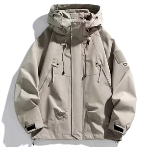 Blouson bomber unisexe noir imperméable teinté, style streetwear, fermeture éclair, 100% polyester, softshell, à capuche, anti-UV, pour la randonnée, le camping en hiver - Product Image 1