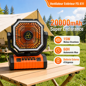 Ventilatore da Campeggio Ricaricabile FS X11 20000mAh con Motore Senza Fili, Portatile con Gancio di Sospensione, Lampada LED e Telecomando - Product Image 1