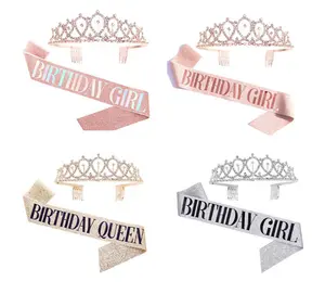 Venta al por mayor cumpleaños reina marco tiara-UNIQ-Tiara y Diadema con diamantes de imitación para mujer, diadema de reina de cumpleaños, diadema de oro rosa y corona