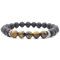 Bracelet Perlé en Pierre Naturelle Œil de Tigre et Turquoise Verte, Bracelet Élastique Diffuseur de Chakra en Pierre de Lave