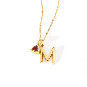 Gemnel unique 925 silver 14k gold diamond birthstone letter charm set satellite chain necklace