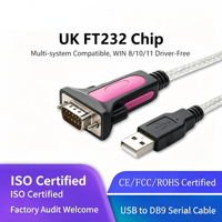 Câble Série USB vers DB9 RS232 FT232, Adaptateur Convertisseur de Port COM 9 Broches de Qualité Industrielle, Câble USB 2.0 en Cuivre Sans Oxygène