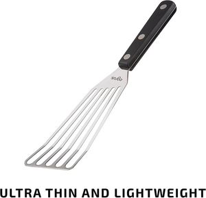 Espátula ranurada para cortar pescado, de acero inoxidable con mango de madera, resistente al calor, antiadherente, para voltear alimentos y panqueques - Product Image 4