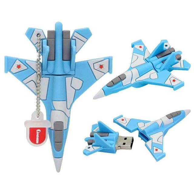 Wholesale Creative PVC Cartoon USB 2.0 Flash Drive 128GB/64GB Swivel Aircraft Gift Soft Rubber Doll Helicopter Encryption