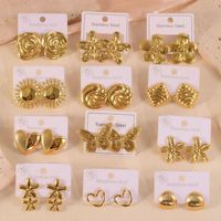 Pendientes de Mariposa Colgantes de Acero Inoxidable con Baño de Oro, Pendientes con Forma de Corazón y Flor para Mujer, Joyería