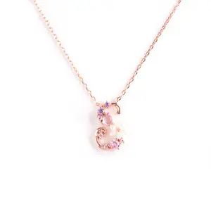 Hot selling rose gold shell flower amethyst topaz quartz letter pendant initial necklace